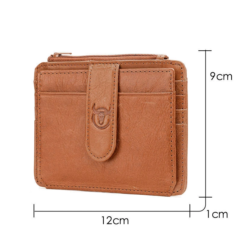 (image for) BULLCAPTAIN Men's Genuine Leather RFID Blocking Wallets, Thin Zipper Short Wallet Multiple Card Slots Coin Purse Holder Mini Business Wallet, Gifts To Mens Birthday
